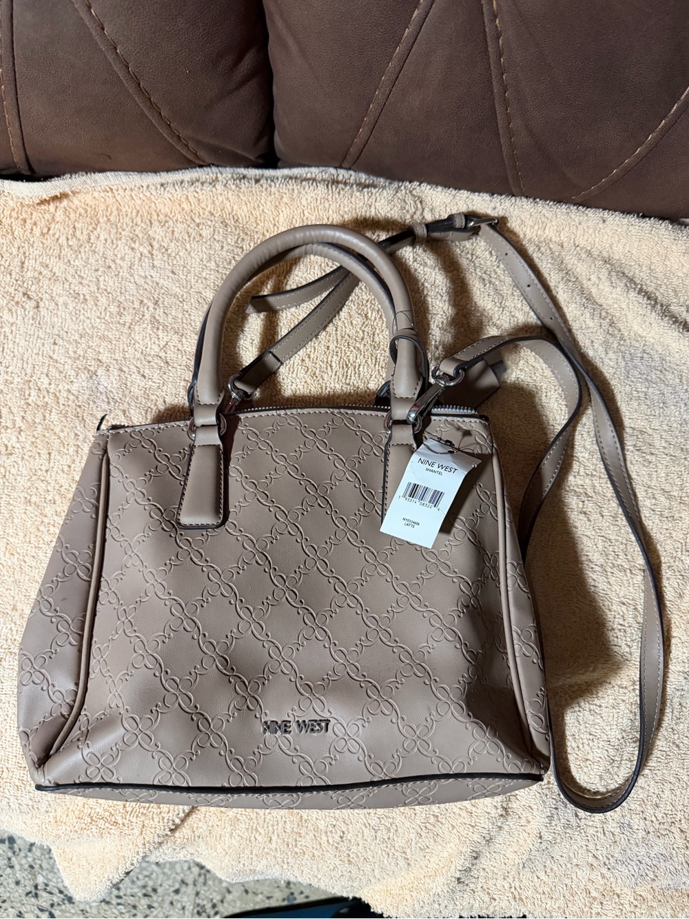 Nine West Taupe Embossed Tote with Removable Strap